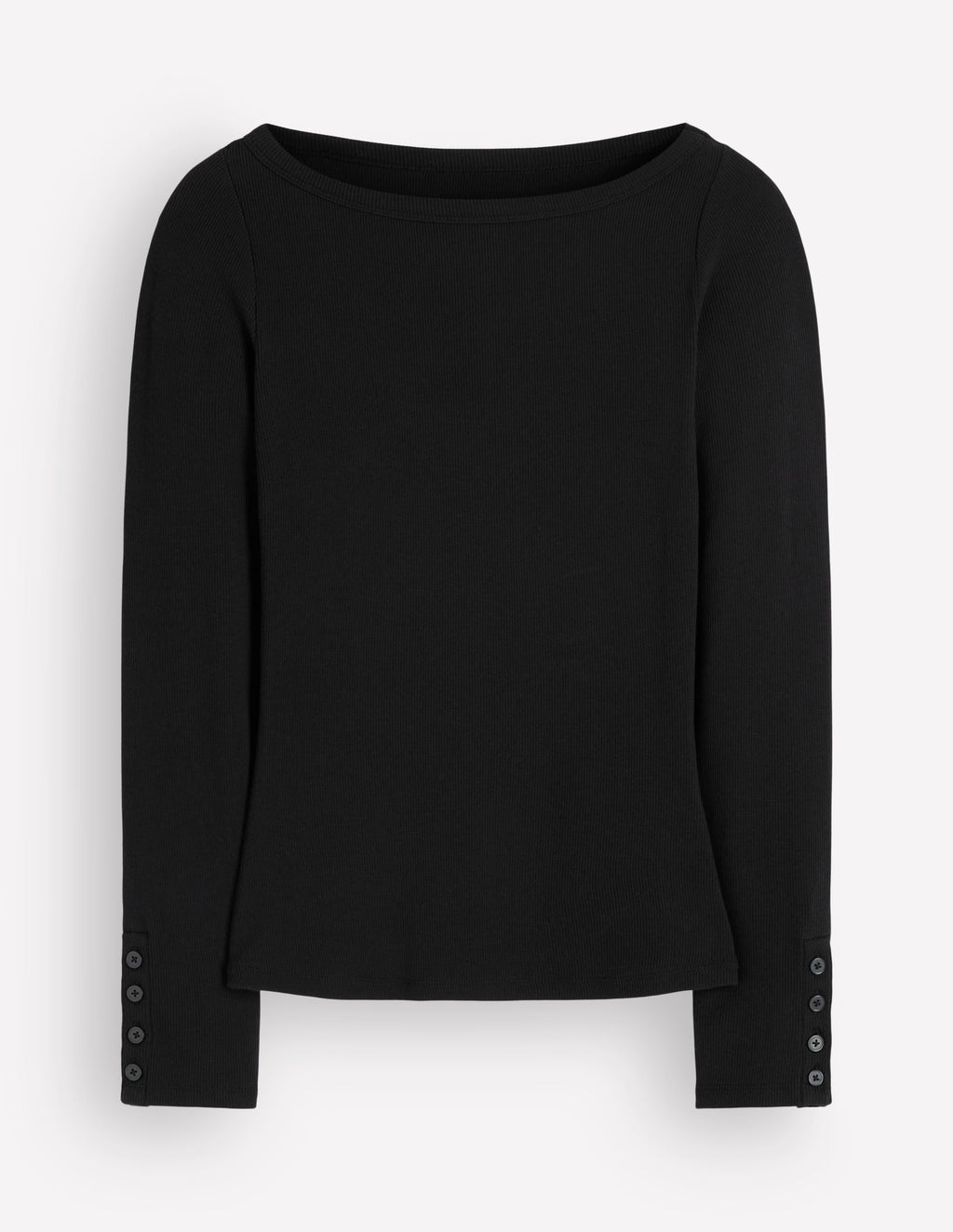 Button Cuff Ribbed Boatneck-Black