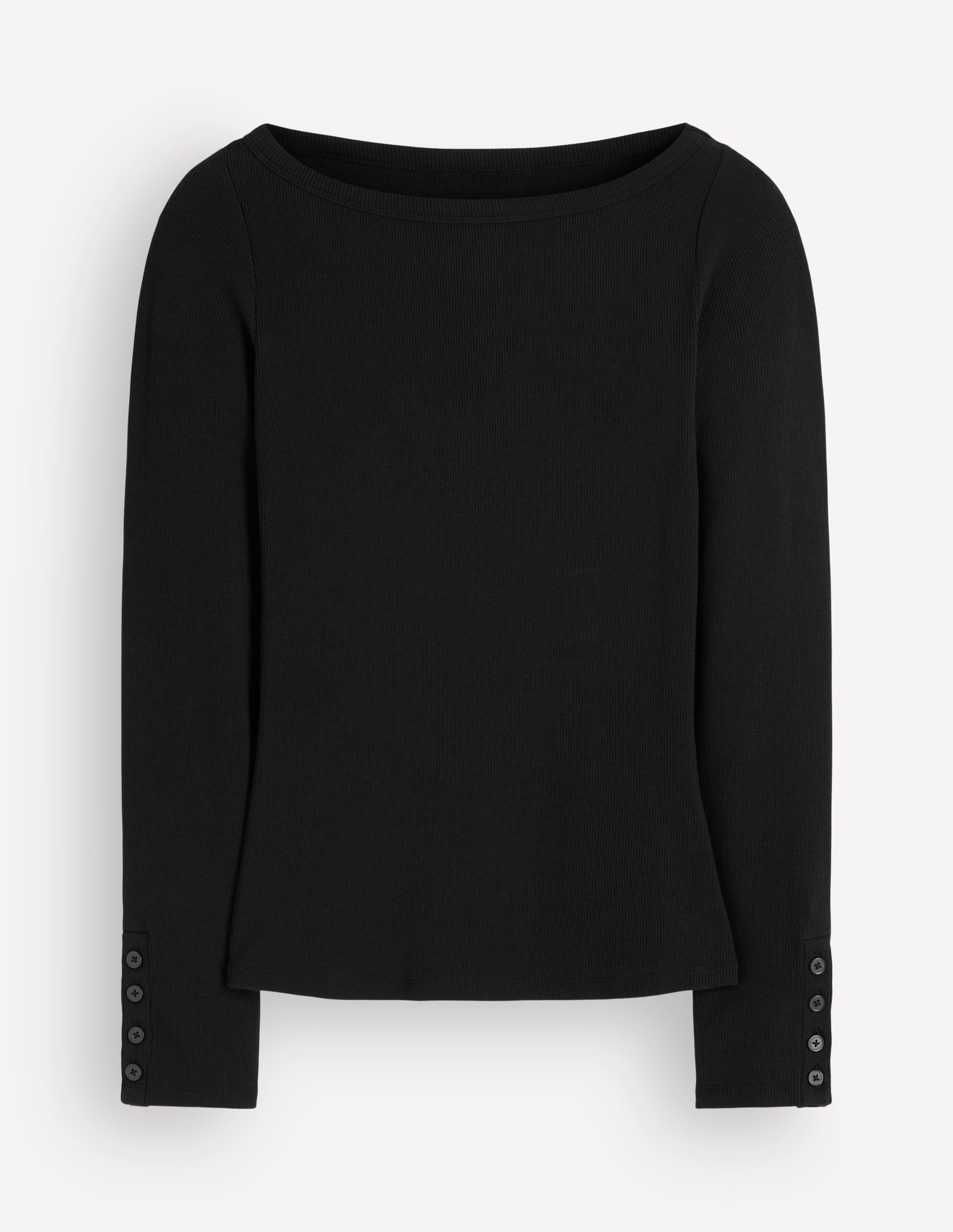 Button Cuff Ribbed Boatneck-Black
